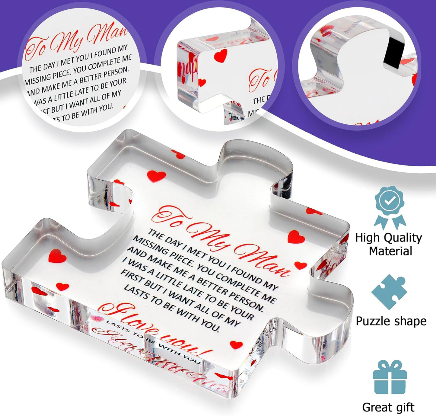 Valentines Day Gifts for him - Engraved Block Puzzle - Gifts for Him - Anniversary Present for Husband - Fiancé Birthday Gifts, Valentines Day Gifts for Boyfriend - Cool Wedding Couple Gifts FB063