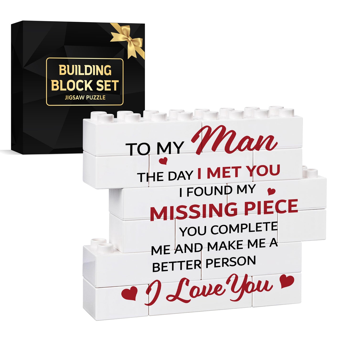 Valentines Day Gifts for him - Engraved Block Puzzle - Gifts for Him - Anniversary Present for Husband - Fiancé Birthday Gifts, Valentines Day Gifts for Boyfriend - Cool Wedding Couple Gifts FB064