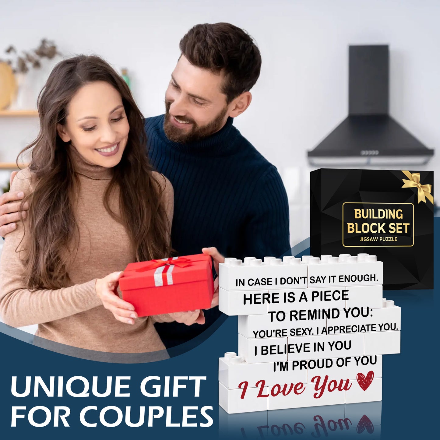 Valentines Day Gifts for him - Engraved Block Puzzle - Gifts for Him - Anniversary Present for Husband - Fiancé Birthday Gifts, Valentines Day Gifts for Boyfriend - Cool Wedding Couple Gifts FB065