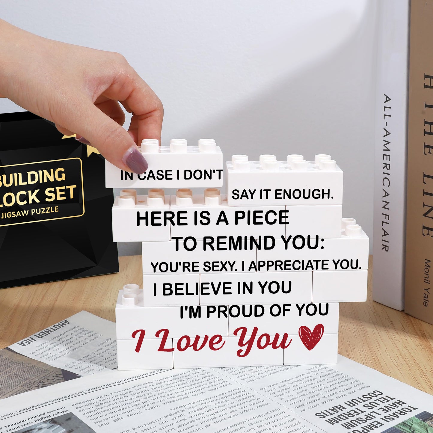 Valentines Day Gifts for him - Engraved Block Puzzle - Gifts for Him - Anniversary Present for Husband - Fiancé Birthday Gifts, Valentines Day Gifts for Boyfriend - Cool Wedding Couple Gifts FB065