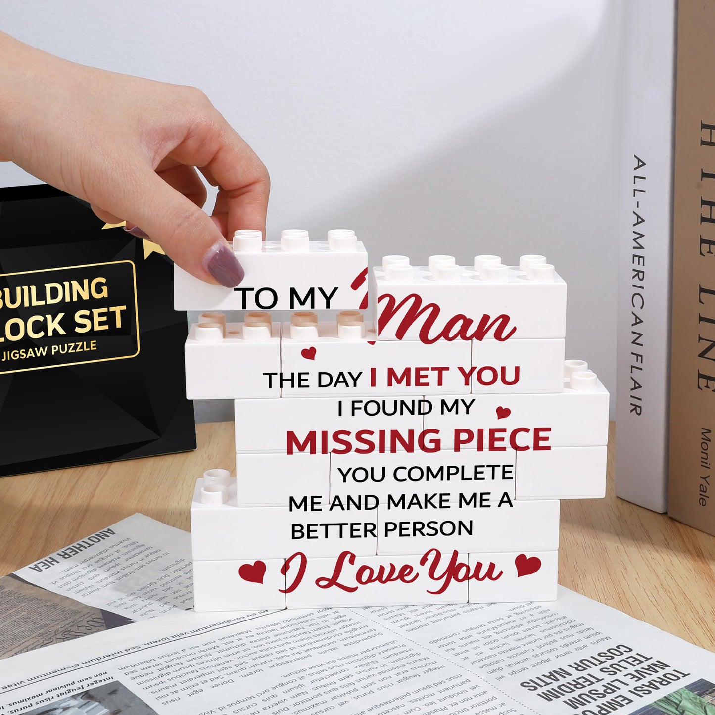 Valentines Day Gifts for him - Engraved Block Puzzle - Gifts for Him - Anniversary Present for Husband - Fiancé Birthday Gifts, Valentines Day Gifts for Boyfriend - Cool Wedding Couple Gifts FB064