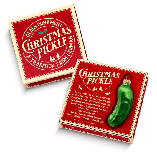 German Christmas Pickle Ornament Tradition Decor - Green Glass Tree Decoration - Gift Boxed with Story & Legend - FB033